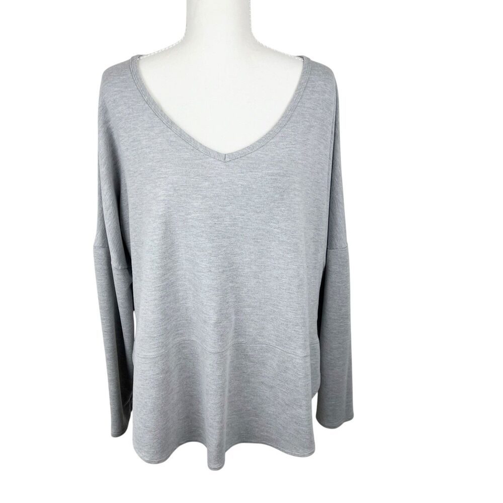 Bally Sweater Women 1X Grey Pullover Strappy V-Neck Activewear Relaxed Athletic